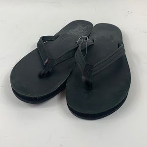 Rainbow Black Leather Sandal. Size 8.5-9.5
